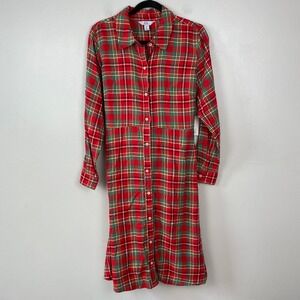 Croft & Barrow Red Plaid Flannel Button Down Midi Dress Cottage Holiday Size PL